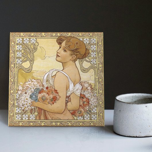 Alphonse Mucha Summer Seasons Art Nouveau  Tegeltje
