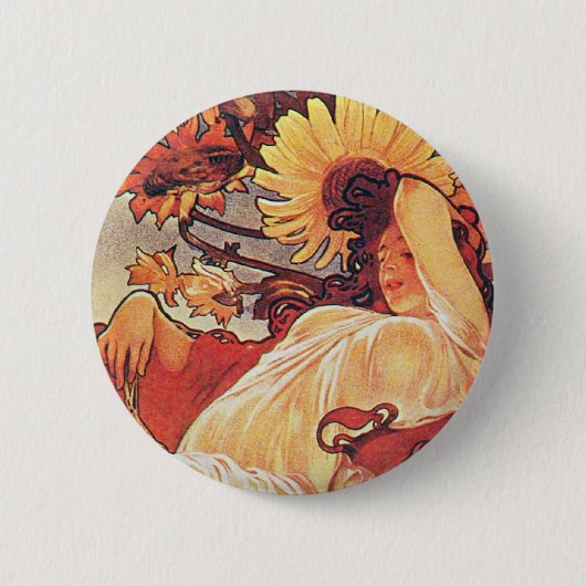 Alphonse Mucha Sunflower Ronde Button 5,7 Cm (Voorkant)
