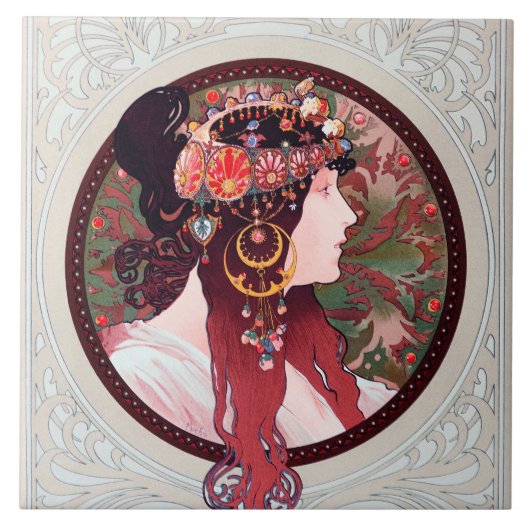 Alphonse Mucha Tegeltje (Voorkant)