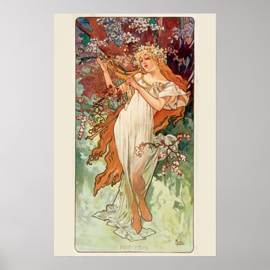 Alphonse Mucha, The Seasons (1896) Lente Poster (Voorkant)