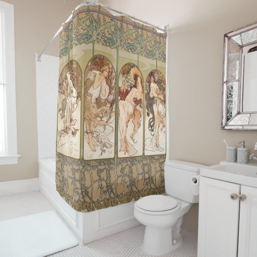 Alphonse Mucha The Seasons 1897 Art Nouveau Douchegordijn (In situ)