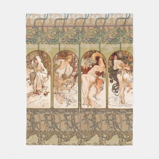 Alphonse Mucha The Seasons 1897 Art Nouveau Fleece Deken (Voorkant)