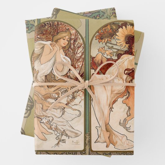 Alphonse Mucha The Seasons 1897 Art Nouveau Inpakpapier Vel (In situ)