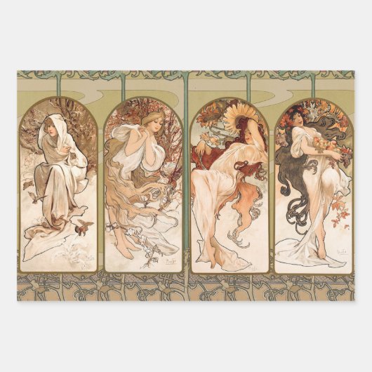 Alphonse Mucha The Seasons 1897 Art Nouveau Inpakpapier Vel (Voorkant)