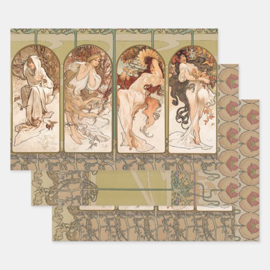 Alphonse Mucha The Seasons 1897 Art Nouveau Inpakpapier Vel (Set)
