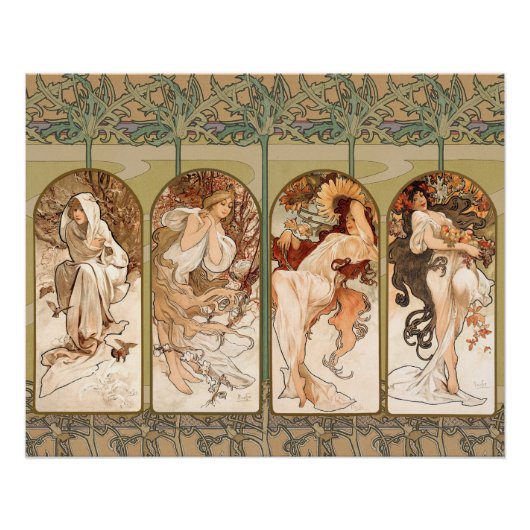 Alphonse Mucha The Seasons 1897 Art Nouveau Perfect Poster (Voorkant)