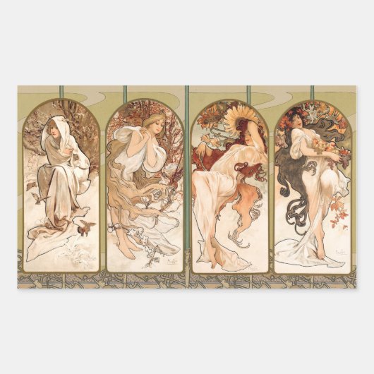 Alphonse Mucha The Seasons 1897 Art Nouveau Rechthoekige Sticker (Voorkant)