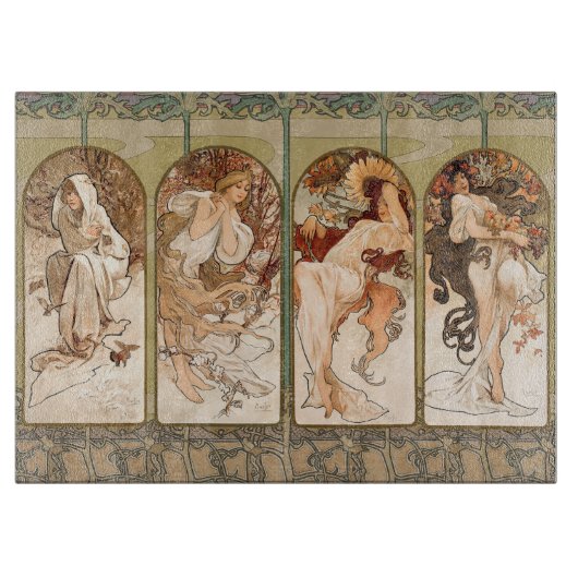 Alphonse Mucha The Seasons 1897 Art Nouveau Snijplank (Voorkant)