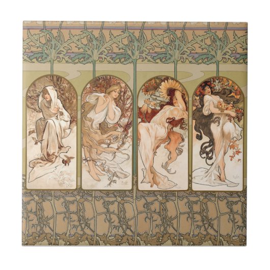 Alphonse Mucha The Seasons 1897 Art Nouveau Tegeltje (Voorkant)