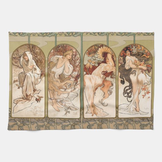 Alphonse Mucha The Seasons 1897 Art Nouveau Theedoek (Horizontaal)