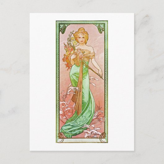 Alphonse Mucha The Seasons: Voorjaarsprinters Briefkaart (Voorkant)