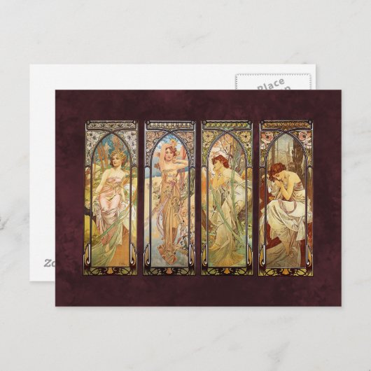 Alphonse Mucha, The Times of the Day Briefkaart (Voorkant / Achterkant)