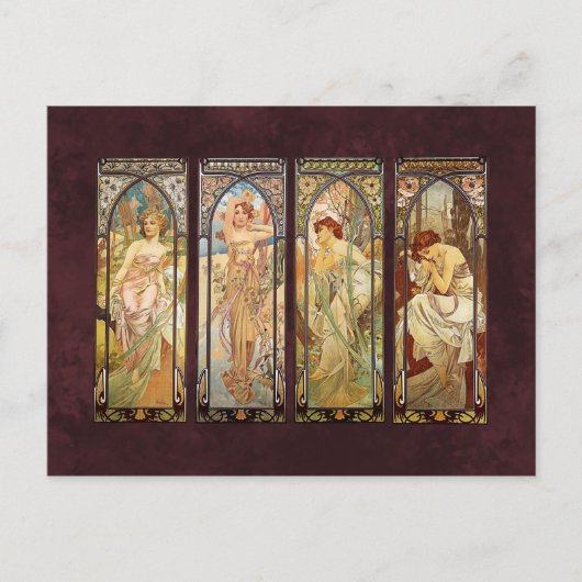 Alphonse Mucha, The Times of the Day Briefkaart (Voorkant)