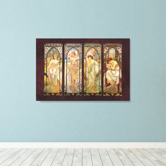 Alphonse Mucha, The Times of the Day Canvas Afdruk (Insitu (Houten vloer))