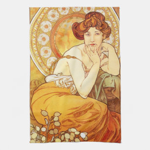 Alphonse Mucha Topaz Kitchen Towel Theedoek