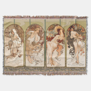 Alphonse Mucha Vier Seizoenen 1897 Art Nouveau Pan Deken