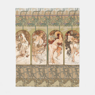 Alphonse Mucha Vier Seizoenen 1897 Art Nouveau Pan Fleece Deken