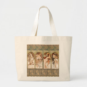 Alphonse Mucha Vier Seizoenen 1897 Art Nouveau Pan Grote Tote Bag