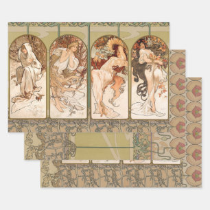 Alphonse Mucha Vier Seizoenen 1897 Art Nouveau Pan Inpakpapier Vel