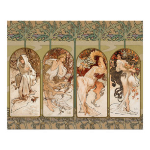 Alphonse Mucha Vier Seizoenen 1897 Art Nouveau Pan Perfect Poster