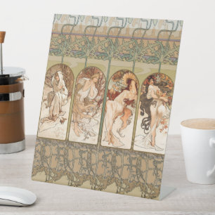Alphonse Mucha Vier Seizoenen 1897 Art Nouveau Pan Reclamebord Met Voetstuk