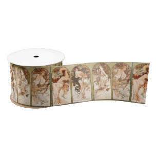 Alphonse Mucha Vier Seizoenen 1897 Art Nouveau Pan Satijnen Lint