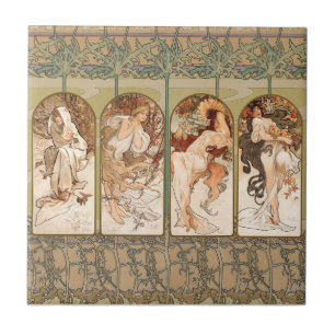Alphonse Mucha Vier Seizoenen 1897 Art Nouveau Pan Tegeltje