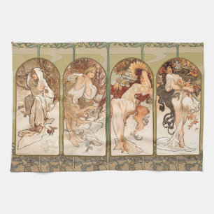 Alphonse Mucha Vier Seizoenen 1897 Art Nouveau Pan Theedoek