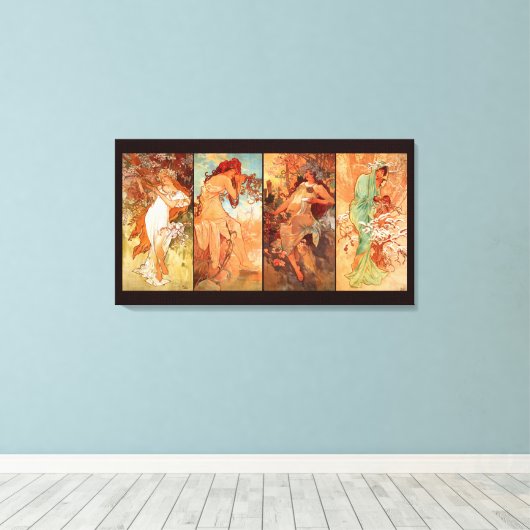 Alphonse Mucha, Vier seizoenen Canvas Afdruk (Insitu (Houten vloer))
