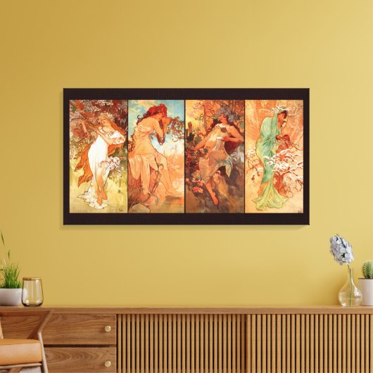 Alphonse Mucha, Vier seizoenen Canvas Afdruk (Insitu (Woonkamer))