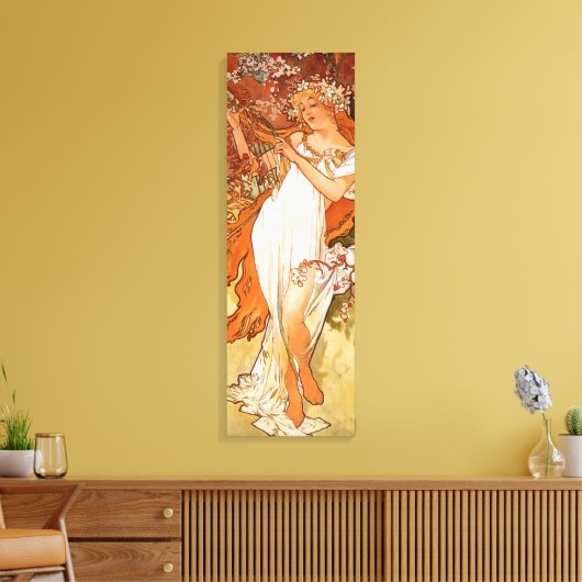 Alphonse Mucha, Vier seizoenen, Lente Canvas Afdruk (Insitu (Woonkamer))