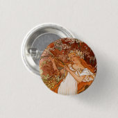 Alphonse Mucha, Vier seizoenen, Lente Ronde Button 3,2 Cm (Voorkant /achterkant)
