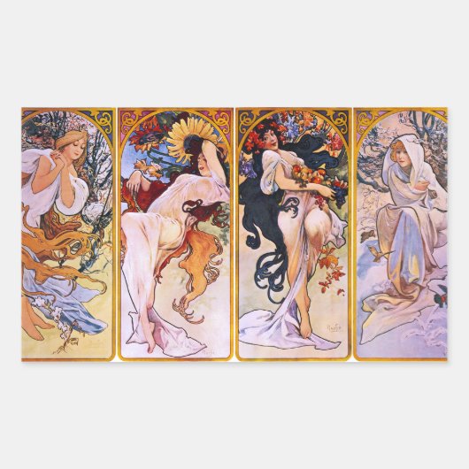 Alphonse Mucha Vier Seizoenen Stickers (Voorkant)