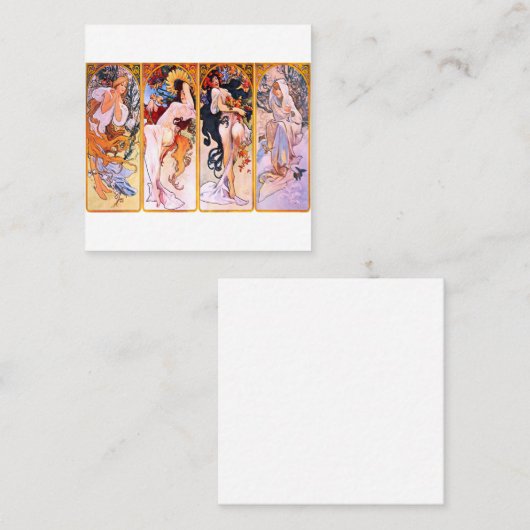 Alphonse Mucha - Vier seizoenen Vierkante Visitekaartje (Voorkant / Achterkant)