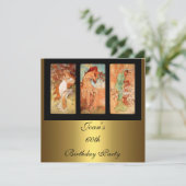 Alphonse Mucha Vintage Kunst Gouden Uitnodiging (Staand voorkant)