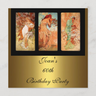 Alphonse Mucha Vintage Kunst Gouden Uitnodiging