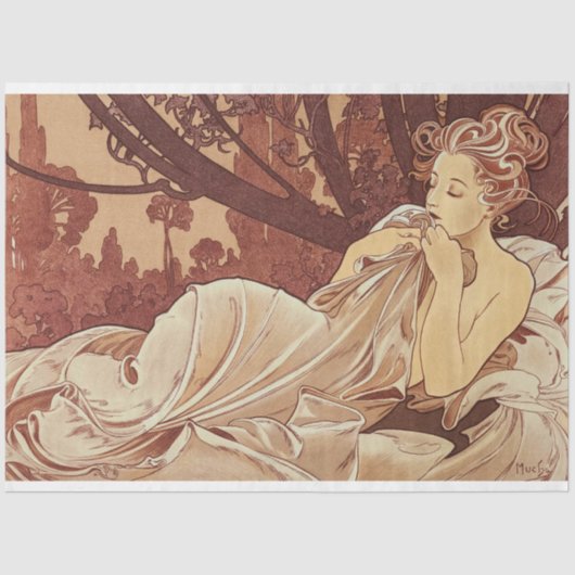 Alphonse Mucha Vrouw Kunstwerk Decoupage Tissuepapier (Voorkant)