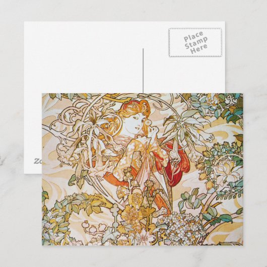 Alphonse Mucha - Vrouw met Daisy Briefkaart (Voorkant / Achterkant)