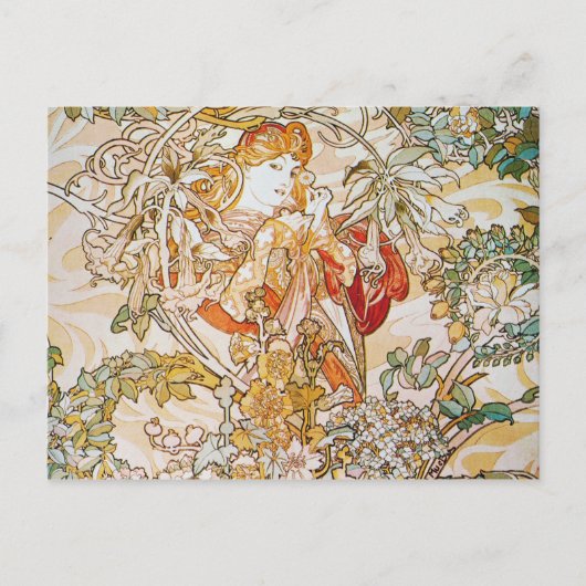 Alphonse Mucha - Vrouw met Daisy Briefkaart (Voorkant)