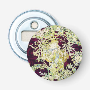 Alphonse Mucha Vrouw met Madelief Art Nouveau Kuns Button Flesopener
