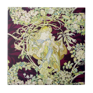 Alphonse Mucha Vrouw met Madelief Art Nouveau Kuns Tegeltje