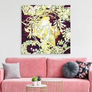 Alphonse Mucha Vrouw met Madeliefje Art Nouveau Ku Canvas Afdruk