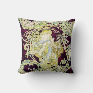 Alphonse Mucha Vrouw met Madeliefje Art Nouveau Ku Kussen