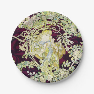 Alphonse Mucha Vrouw met Madeliefje Art Nouveau Ku Papieren Bordje