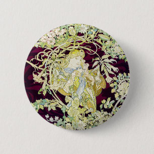 Alphonse Mucha Vrouw met Madeliefje Art Nouveau Ku Ronde Button 5,7 Cm
