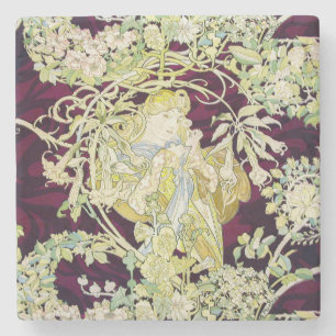 Alphonse Mucha Vrouw met Madeliefje Art Nouveau Ku Stenen Onderzetter