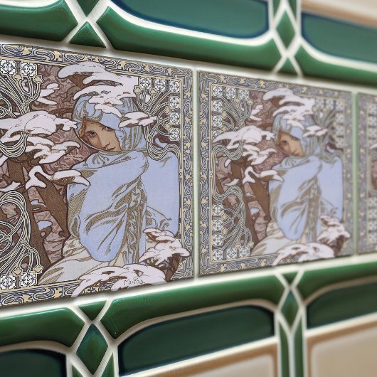Alphonse Mucha Winter 4Seasons Art  Tegeltje