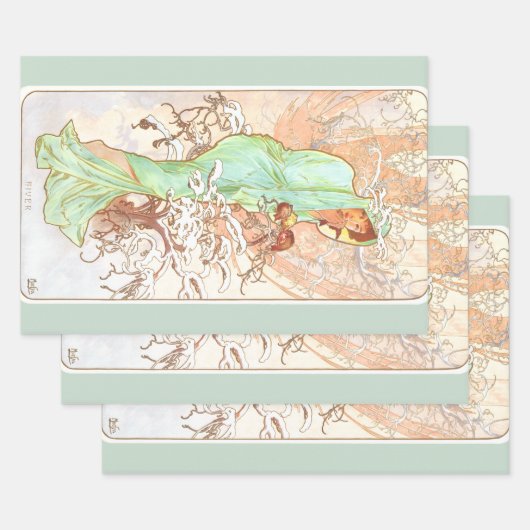Alphonse Mucha Winter Art Nouveau Painting Inpakpapier Vel (Set)