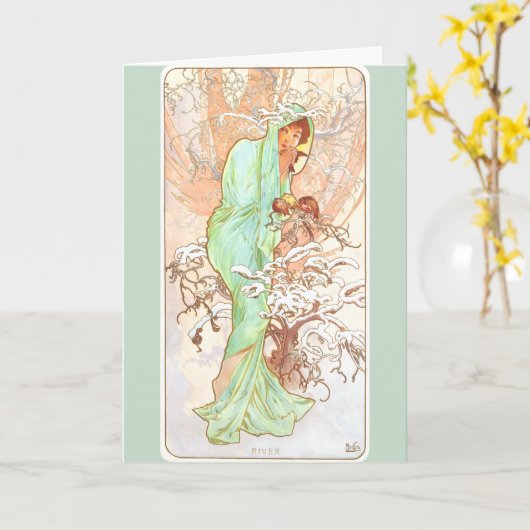 Alphonse Mucha Winter  Art Nouveau Painting Kaart (Gele Bloem)