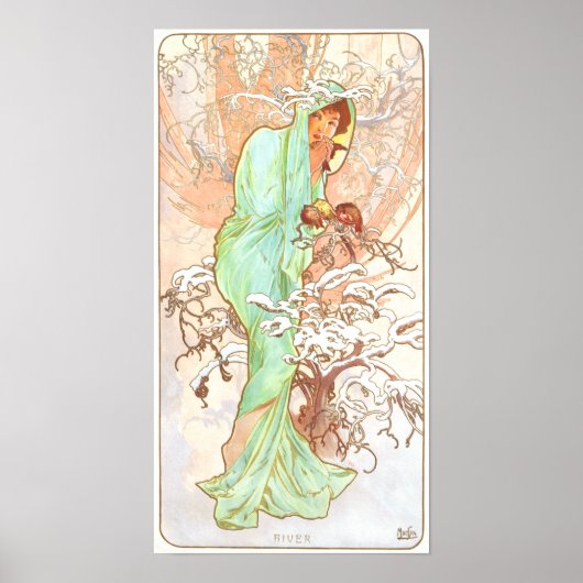 Alphonse Mucha Winter  Art Nouveau Painting Poster (Voorkant)